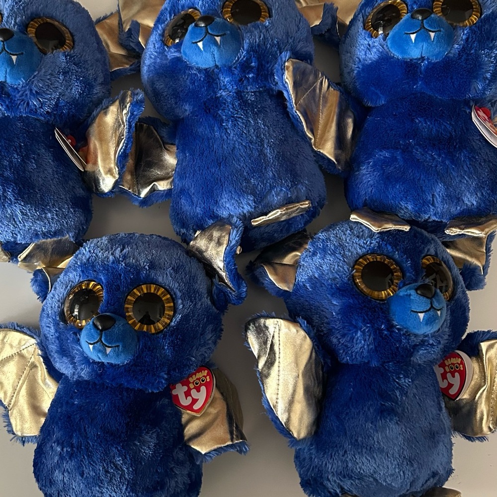 Lot of 5 Ty Beanie Ozzy Blue Plush Bat with Metallic Wings New